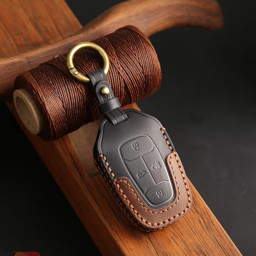 Keyzone Dual Leather Key Cover for Tata Nexon, Harrier, Safari, Altroz, Punch, Tigor 4 Button Smart Key (Black-Brown) - Image 3