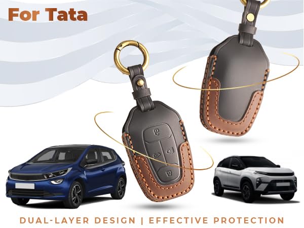 Keyzone Dual Leather Key Cover for Tata Nexon, Harrier, Safari, Altroz, Punch, Tigor 4 Button Smart Key (Black-Brown) - Image 5