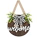 Dahey Rustic Welcome Sign with Artificial Eucalyptus Front Door Decor Round Wood Hanging Sign Farmhouse Porch - Image 2