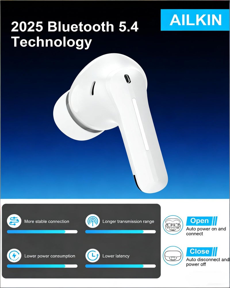 AILKIN Wireless Earbuds Bluetooth 5.4 Earphones with Noise Canceling Ear Buds for Apple iPhone 17 Pro Max/Air Pods/16e/16 Pro/15/14/13/12 in-Ear Headphones with Microphone Android Phones Samsung Galaxy Bud - Image 4