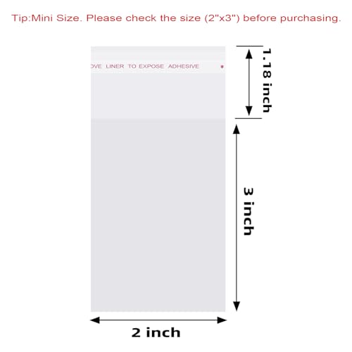 Morepack Self Sealing Cellophane Bags Self Adhesive,2x3 Inches Clear Resealable Cellophane Bags 200Pieces (Mini Size) - Image 2