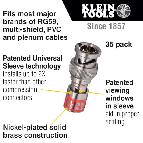 Klein Tools VDV813-619 Universal BNC Compression Coax Connectors, With Universal Sleeve Technology, for RG59 Coaxial Cables, 35-Pack - Image 2