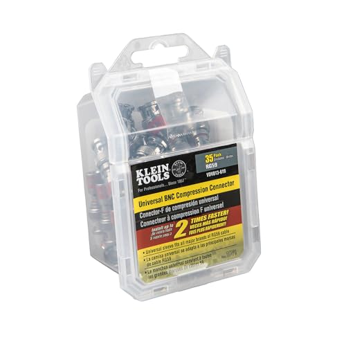Klein Tools VDV813-619 Universal BNC Compression Coax Connectors, With Universal Sleeve Technology, for RG59 Coaxial Cables, 35-Pack - Image 1
