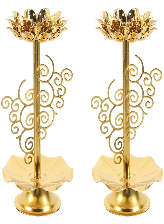 Amosfun 2pcs Lotus Candle Holders Alloy Decorative Buddhist Candlestick Elegant Butter Lamp Stand for Home Tranquil Tea Light Base Peaceful Religious Utensils - Image 1