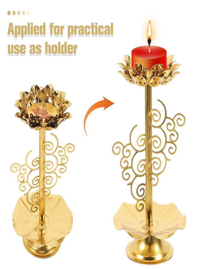 Amosfun 2pcs Lotus Candle Holders Alloy Decorative Buddhist Candlestick Elegant Butter Lamp Stand for Home Tranquil Tea Light Base Peaceful Religious Utensils - Image 5
