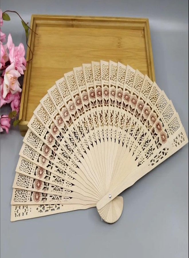 SSKR Pack of 2 Pcs Wooden Handheld Folding Chinese Fan, Folding Hand Fan for Wedding Dancing Party, Decorations,Birthday Party, Photo Booth Etc.. - Image 5