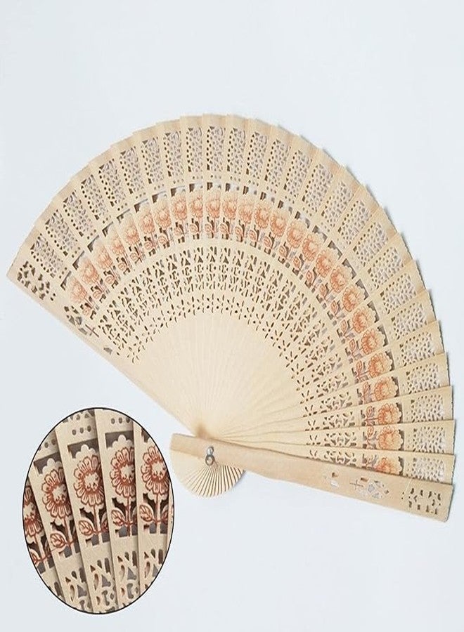 SSKR Pack of 2 Pcs Wooden Handheld Folding Chinese Fan, Folding Hand Fan for Wedding Dancing Party, Decorations,Birthday Party, Photo Booth Etc.. - Image 2