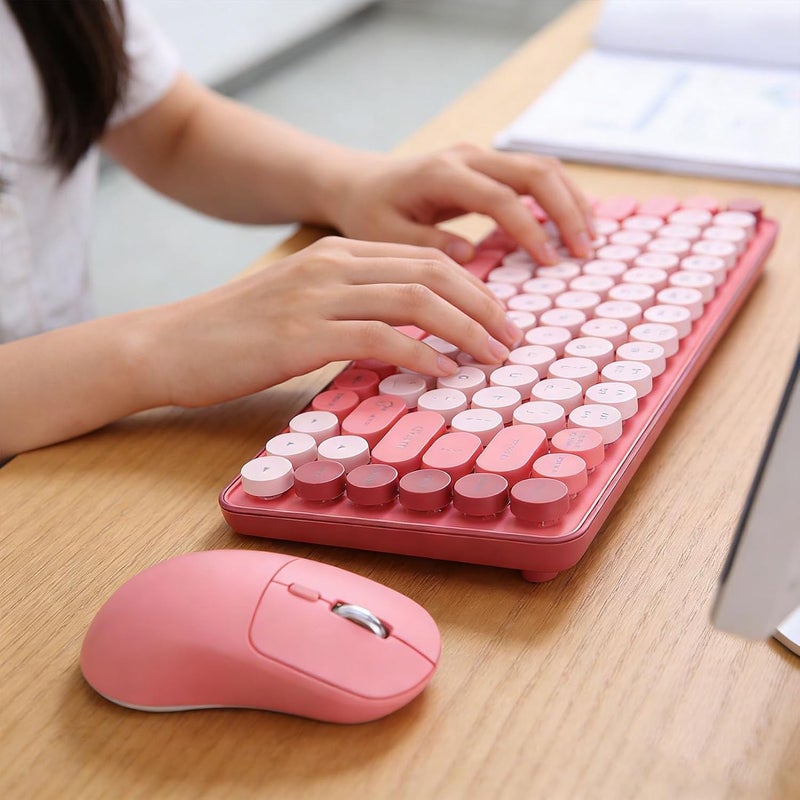 YUEHISY Wireless Keyboard and Mouse Combo, Ergonomic 9° Tilt 85 Key Retro Cute Keyboard, Dual Mode 2.4G Bluetooth, Portable Design, for PC Laptop - Image 4