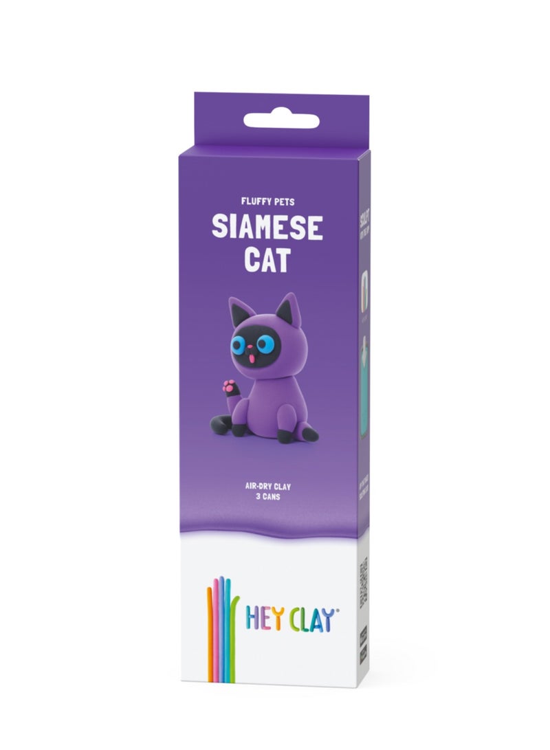 HEY CLAY Fluffy Pets SIAMESE CAT Colourful modelling air-dry clay, 3 cans with fun interactive app for kids 3 years + - Image 1