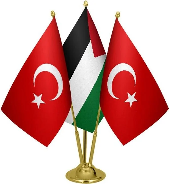 ساترنديزاين Desktop Palestine Flag Turkish Flag Triple Brass Pole Table Flag Set
