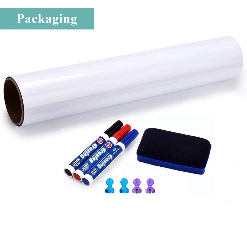 Warasee White Board Adhesive Contact Paper, 24" x 36" Stick on Magnetic Whiteboard Roll, Dry Erase Board for Wall, Easy to Write and Clean Magnetic Board for Kids, Office, Home, with Marker, Eraser - Image 5