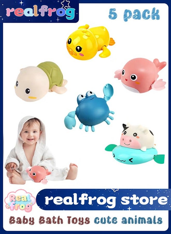 الضفدع الحقيقي مجموعة من 5 ألعاب استحمام، لعبة حوض استحمام وحوض سباحة على شكل حيوان لطيف، ألعاب استحمام للأطفال الصغار والرضع والأولاد والبنات (متعددة الألوان) - Image 1