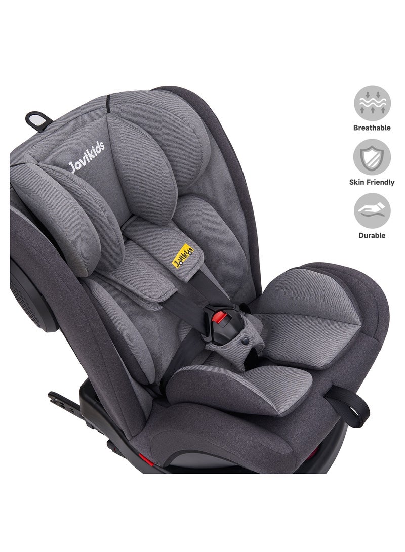 Jovikids Angela All-Ages Convertible Car Seat Group 0/1/2/3 0–12 Years 360° Swivel Rear And Forward Facing Isofix + Top Tether 7-Position Adjustable Headrest 5-Point Harness Grey