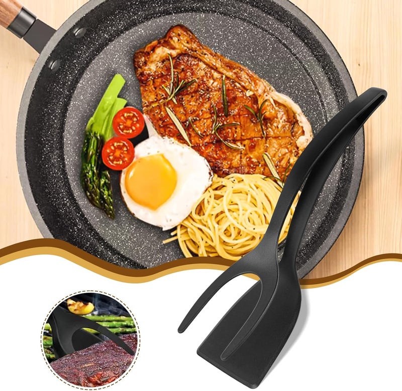 hotut Egg Flipper Spatula, 2 in 1 Grip and Flip Egg Spatula Tongs, Tongs Grip and Flip Fried Egg Turners Cooking Tool, Pancake Fish French Toast Omelet Making Home Kitchen Cooking Tools (Black) - Image 5