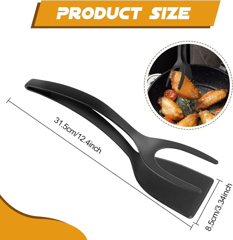 hotut Egg Flipper Spatula, 2 in 1 Grip and Flip Egg Spatula Tongs, Tongs Grip and Flip Fried Egg Turners Cooking Tool, Pancake Fish French Toast Omelet Making Home Kitchen Cooking Tools (Black) - Image 2