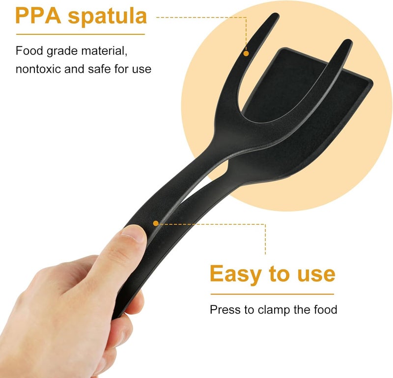 hotut Egg Flipper Spatula, 2 in 1 Grip and Flip Egg Spatula Tongs, Tongs Grip and Flip Fried Egg Turners Cooking Tool, Pancake Fish French Toast Omelet Making Home Kitchen Cooking Tools (Black) - Image 4
