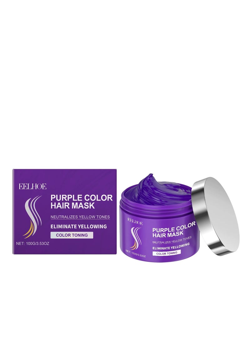 EELHOE Purple Hair Mask - Keratin Hair Treatment, Repair & Nourishment Treatment for Bleached, Deep Conditioner and Toner for Blonde and Bleached Hair, Collagen Hair Mask for Color Treated Locks (100g) - Image 1