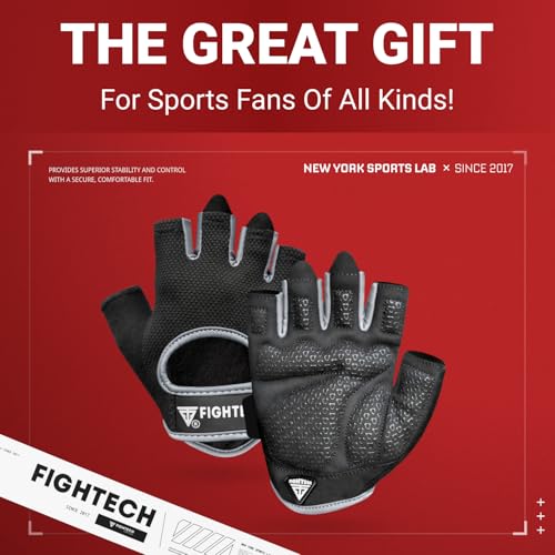 FIGHTECH Workout Gloves for Men and Women | Fingerless Weight Lifting Gym Gloves (Large, Black/Gray) - Image 2