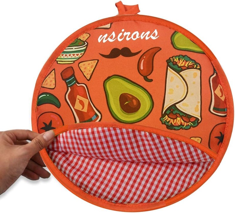 NSIRONS 12 Inch Tortilla Warmer Pouch 2Pcs Microwavable Fabric Tortilla Heater Pouch to Keep Food Warm for Corn Flour Taco Pizza Bread up to One Hour 2 pack BlackOrange  - Image 5