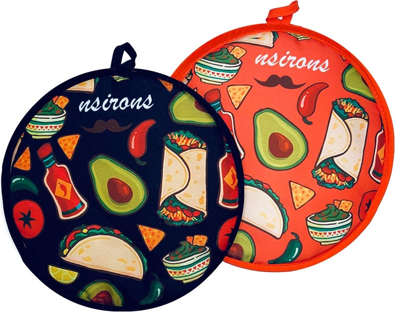 NSIRONS 12 Inch Tortilla Warmer Pouch 2Pcs Microwavable Fabric Tortilla Heater Pouch to Keep Food Warm for Corn Flour Taco Pizza Bread up to One Hour 2 pack BlackOrange  - Image 1