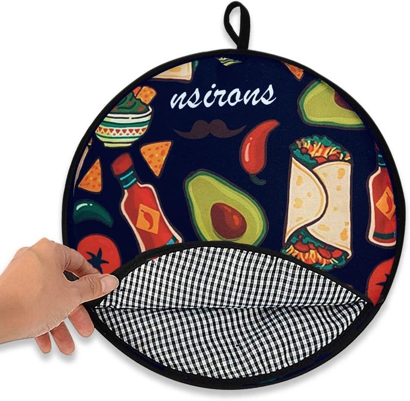 NSIRONS 12 Inch Tortilla Warmer Pouch 2Pcs Microwavable Fabric Tortilla Heater Pouch to Keep Food Warm for Corn Flour Taco Pizza Bread up to One Hour 2 pack BlackOrange  - Image 4