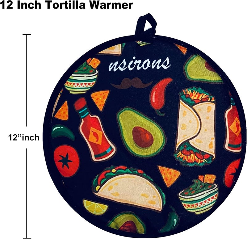 NSIRONS 12 Inch Tortilla Warmer Pouch 2Pcs Microwavable Fabric Tortilla Heater Pouch to Keep Food Warm for Corn Flour Taco Pizza Bread up to One Hour 2 pack BlackOrange  - Image 2