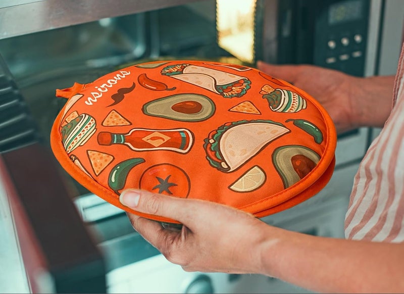 NSIRONS 12 Inch Tortilla Warmer Pouch 2Pcs Microwavable Fabric Tortilla Heater Pouch to Keep Food Warm for Corn Flour Taco Pizza Bread up to One Hour 2 pack BlackOrange  - Image 3