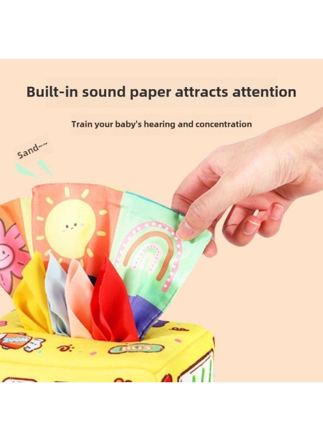 Baby's Puzzle Ring Paper Toy 0-3 Years Old Finger Internet Popular Tear Not To Rip Baby Early Education Children's Cloth Book Tissue Box-Color:Bus (paper Box 1 + 12 Velvet Cloth + 6 Sound Paper)  - Image 5