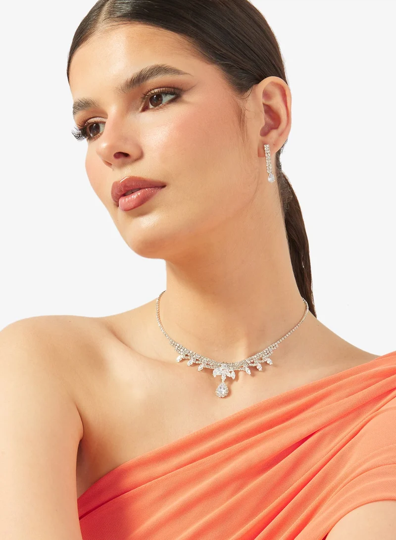 Ella Limited Edition Silver Diamonte Rhinestone Jewelry Set Necklace Earrings