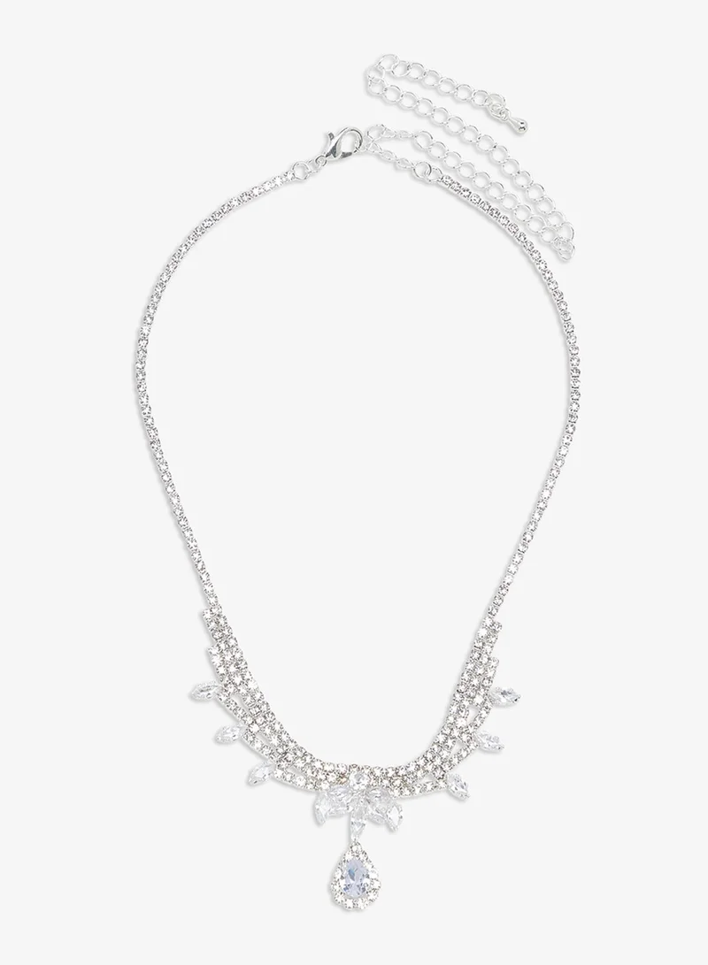 Ella Limited Edition Silver Silver Diamonte Rhinestone Jewelry Set Necklace Earrings for Women | Best Price UAE