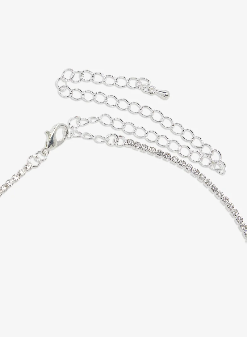 Ella Limited Edition Silver Silver Diamonte Rhinestone Jewelry Set Necklace Earrings for Women | Best Price UAE