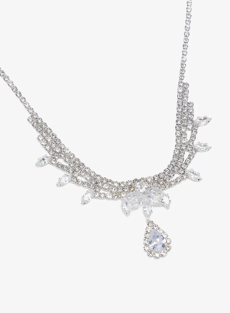 Ella Limited Edition Silver Silver Diamonte Rhinestone Jewelry Set Necklace Earrings for Women | Best Price UAE