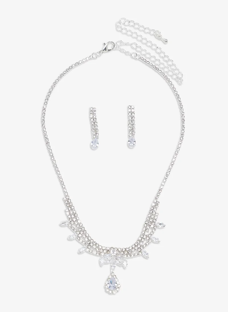 Ella Limited Edition Silver Diamonte Rhinestone Jewelry Set Necklace Earrings
