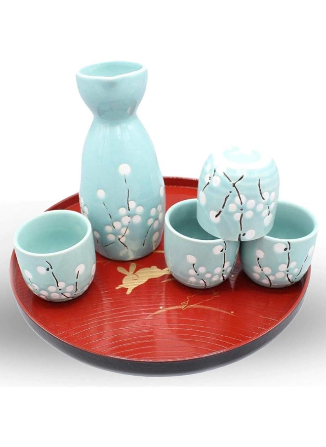 Generic 5 PCS Japanese Sake Set, 14.5 x 5.5 cm Ceramic Sake Set, Includes 1 Sake Bottle 4 Sake Cups For Serving Hot Or Cold Sake At Home Or At A Restaurant(GREEN)  - Image 1