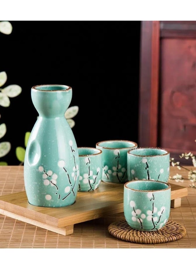 Generic 5 PCS Japanese Sake Set, 14.5 x 5.5 cm Ceramic Sake Set, Includes 1 Sake Bottle 4 Sake Cups For Serving Hot Or Cold Sake At Home Or At A Restaurant(GREEN)  - Image 4