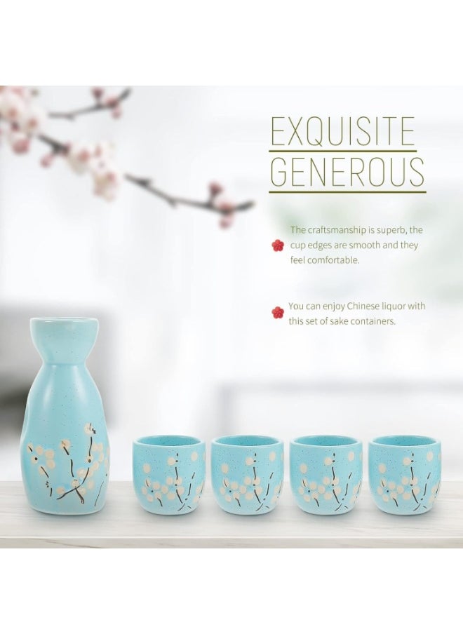 Generic 5 PCS Japanese Sake Set, 14.5 x 5.5 cm Ceramic Sake Set, Includes 1 Sake Bottle 4 Sake Cups For Serving Hot Or Cold Sake At Home Or At A Restaurant(GREEN)  - Image 3