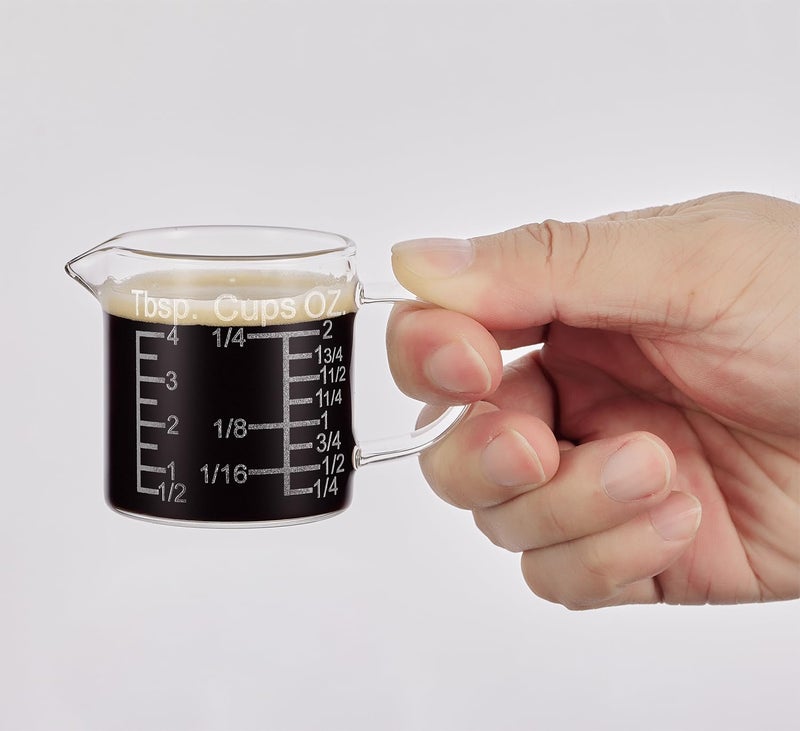 Ackers BORO3.3 Ackers Etching Scale Measuring Glass -[Insulated handle | V-Shaped Spout]-Made of High Borosilicate Glass Measuring for Kitchen or Restaurant, Easy to Read, 60 ML (2 Oz) 丨(2 Pack) - Image 1