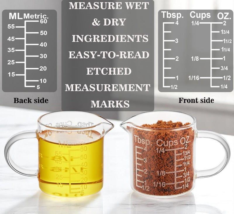 Ackers BORO3.3 Ackers Etching Scale Measuring Glass -[Insulated handle | V-Shaped Spout]-Made of High Borosilicate Glass Measuring for Kitchen or Restaurant, Easy to Read, 60 ML (2 Oz) 丨(2 Pack) - Image 3