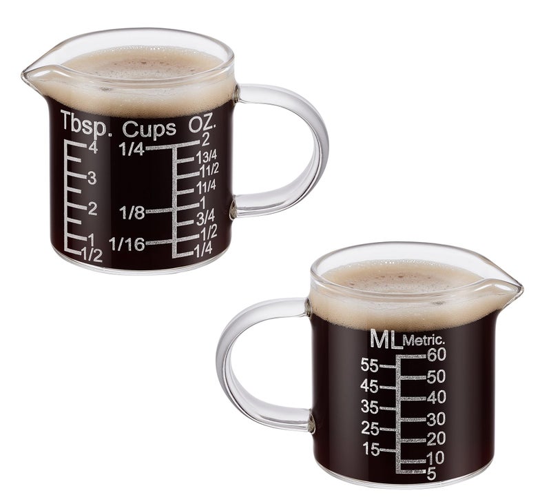 Ackers BORO3.3 Ackers Etching Scale Measuring Glass -[Insulated handle | V-Shaped Spout]-Made of High Borosilicate Glass Measuring for Kitchen or Restaurant, Easy to Read, 60 ML (2 Oz) 丨(2 Pack) - Image 2