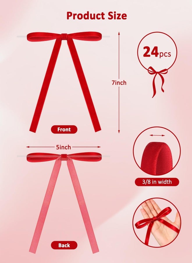 Teircno 24 Pcs Red Velvet Gift Wrapping Bows, Velvet Ribbon Bow for Gift Wrapping, Crafts, Party, Premade Twist Tie Bows for Cake Decor Treat Bags 5x7 Inch - Image 2