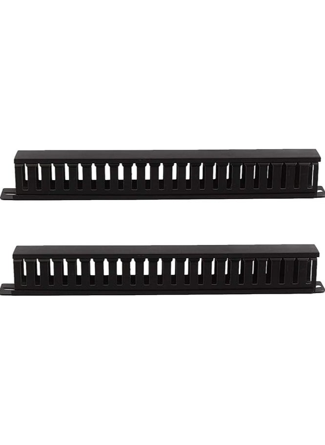 erorex 1U 19 Inch Cable Manager Horizontal Rack Mount 24 Slot Metal Finger Duct Wire Organizer with Cover and Mounting Screws for Server Rack, Black (2-PACK)  - Image 1