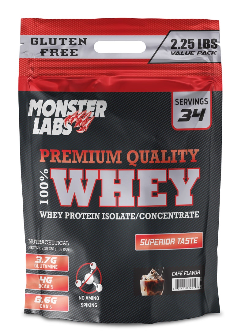 100% Whey Protein 2.25 lbs (1kg) - Fast-Absorbing Isolate & Concentrate Blend for Muscle Recovery (Cafe)