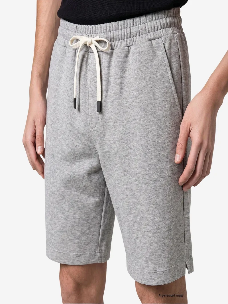 Tommylife Grey TOMMY Men's Mid Waist Jersey Shorts for Men | Best Price UAE