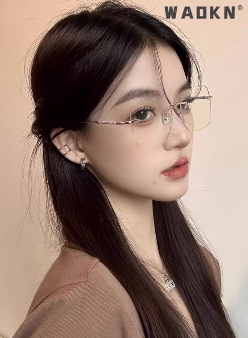 WAOKN Women Rimless Blue Light Blocking Color Changing Glasses - Computer Game Glasses Square Eyeglasses Frame for Women, Anti Eye Eyestrain UV 400 Protection Reading Gaming Non Prescription - Image 2