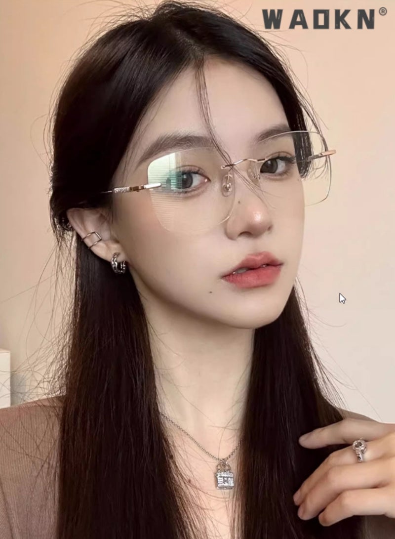 WAOKN Women Rimless Blue Light Blocking Color Changing Glasses - Computer Game Glasses Square Eyeglasses Frame for Women, Anti Eye Eyestrain UV 400 Protection Reading Gaming Non Prescription - Image 4