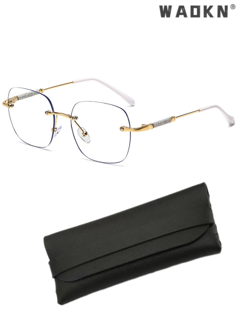 WAOKN Women Rimless Blue Light Blocking Color Changing Glasses - Computer Game Glasses Square Eyeglasses Frame for Women, Anti Eye Eyestrain UV 400 Protection Reading Gaming Non Prescription - Image 1