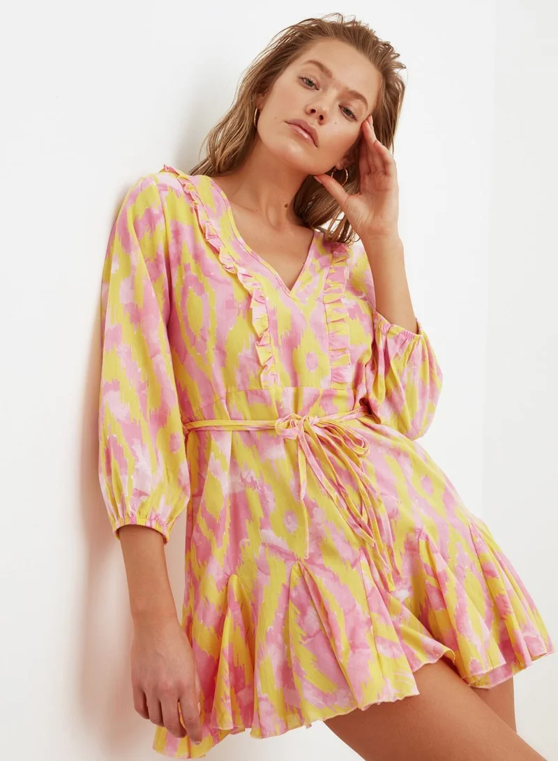 trendyol Pleated Printed Dress