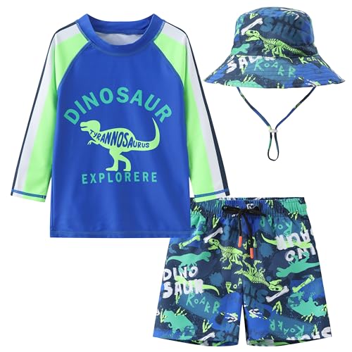 SGMWVB Toddlers and Baby Boys' 3-Piece Swimsuit Trunk Rashguard Set and Sun Hat Swimwear Bathing Suit Sunsuit Swim Shirt UPF 50+ Tyrannosaurus Rex 2-3T - Image 5