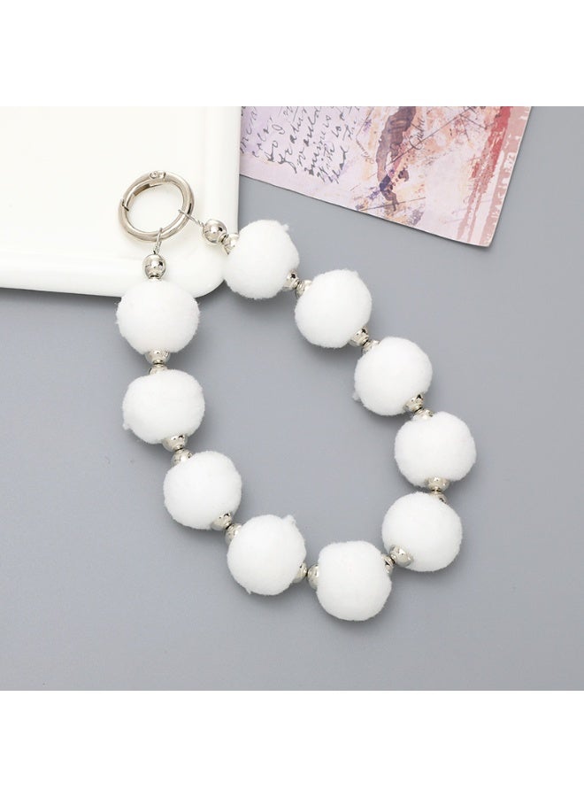 NIBEMINENT Beaded Phone Lanyard, Anti Lost Removable Wrist Strap, Soft Round Ball Bracelet Pendant, Phone Keychain Lanyard,K2462/Pure White