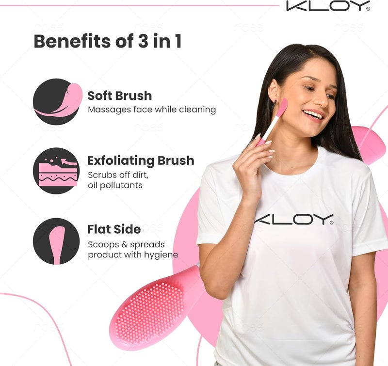 كلوي( أداة تطبيق قناع الوجه وفرشاة تنظيف الشفاه من السيليكون KLOY مصنوعة من شعيرات سيليكون ناعمة فائقة النظافة للتقشير اللطيف (وردي فاتح) ألوان عصرية متنوعة - Image 3